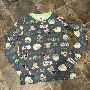 Star Wars Kids Long Sleeve Grogu & Mando Graphic Shirt — Gray with Green Trim